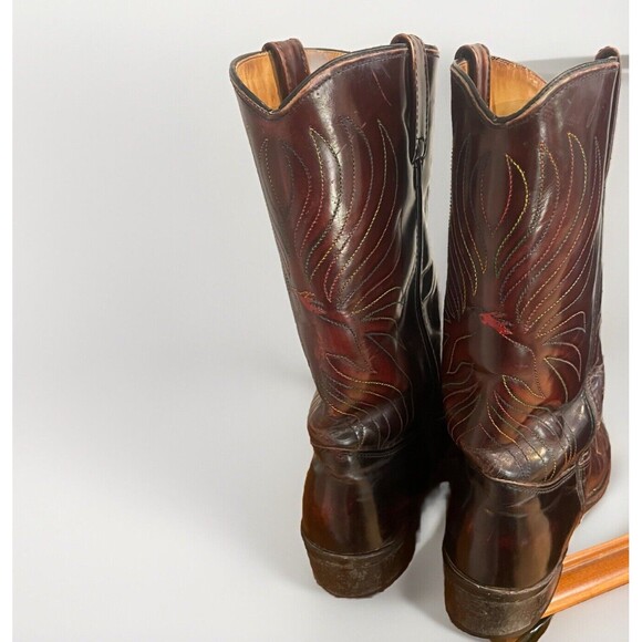 Iron Age Steel Toe Cowboy Boots Phoenix Rising Rainbow Stitch Brown Leather Sz 9 - Picture 12 of 16